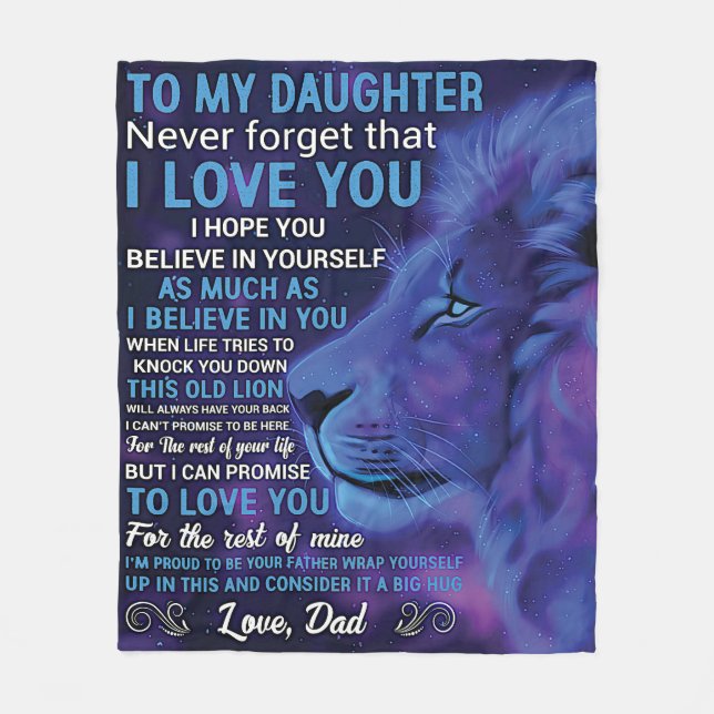 Manta Polar Mensaje de amor a mi hija, león azul, de papá (Anverso)