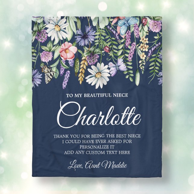 Manta Polar Mensaje personalizado de las flores silvestres de  (Niece Wildflowers Personalized Message Fleece Blanket
)