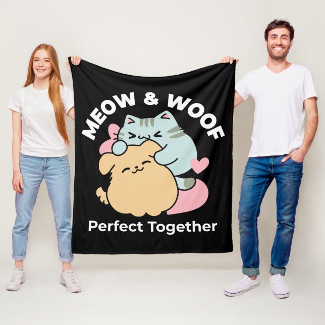 Manta Polar Meow & Woof Perfect Together: Gato y perro delicio (In situ)
