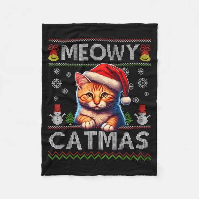 Manta Polar Meowy Catmas Cat Santa Christmas Kitten Xmas Ugly  (Anverso)