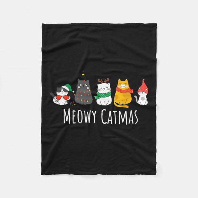 Manta Polar Meowy Catmas lindo gato Santa Hat Navidades Kitten (Anverso)