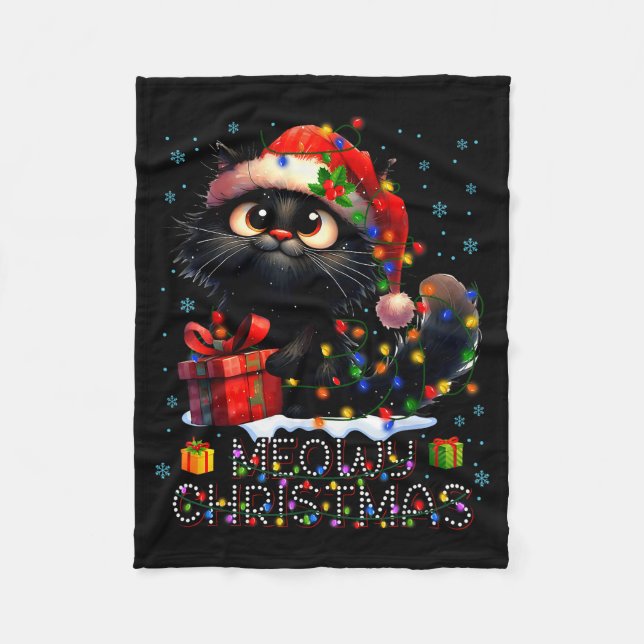 Manta Polar Meowy Christmas Cute Black Cat Christmas Xmas Wome (Anverso)