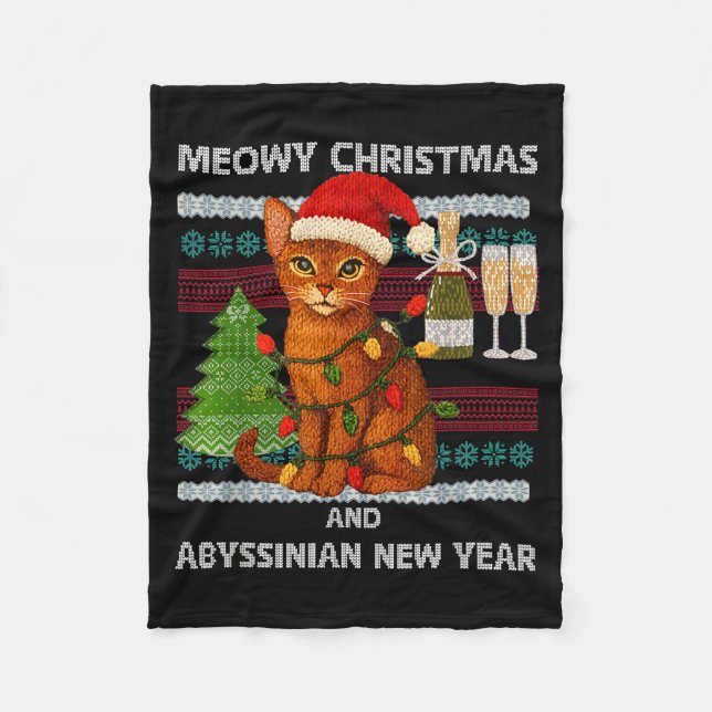 Manta Polar Meowy Christmas Funny Abyssinian Cat Santa Hat Ugl (Anverso)