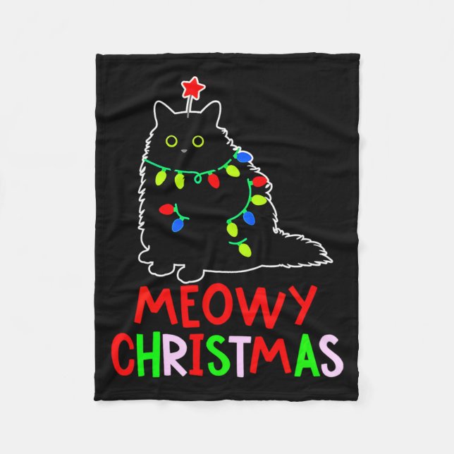 Manta Polar Meowy Christmas Xmas Lights Black Cat Pajamas  (Anverso)
