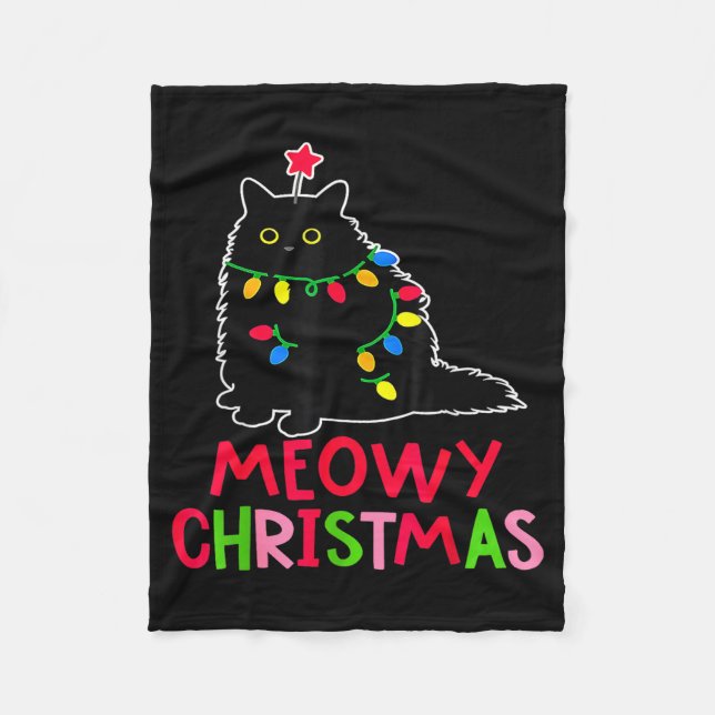 Manta Polar Meowy Christmas Xmas Lights Black Cat Pajamas Fami (Anverso)