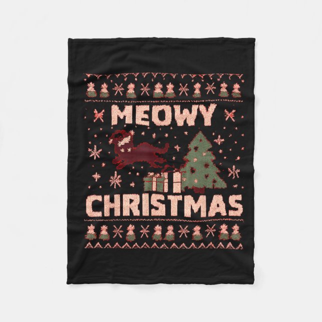 Manta Polar Meowy Christmas Xmas Tree Cat Ugly Sweater Pajamas (Anverso)