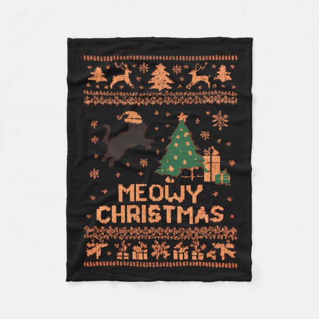 Manta Polar Meowy Christmas Xmas Tree Cat Ugly Sweater Pajamas (Anverso)