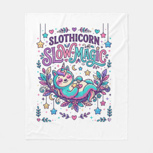 Manta Polar Mercado Colorido de Magia Lenta Unicornio Slothico