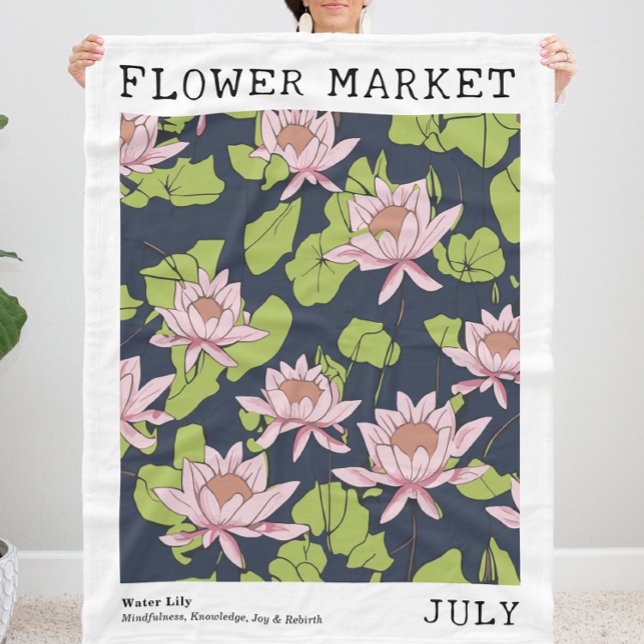 Manta Polar Mercado de flores de nacimiento de Lily Lotus, de  (Personalized July Birth Flower Market Print Fleece Blanket, Customizable Pink Lotus Floral Blanket)