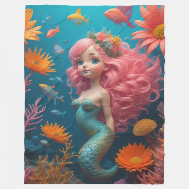 Manta Polar Mermaid Cute Rosa (Anverso)