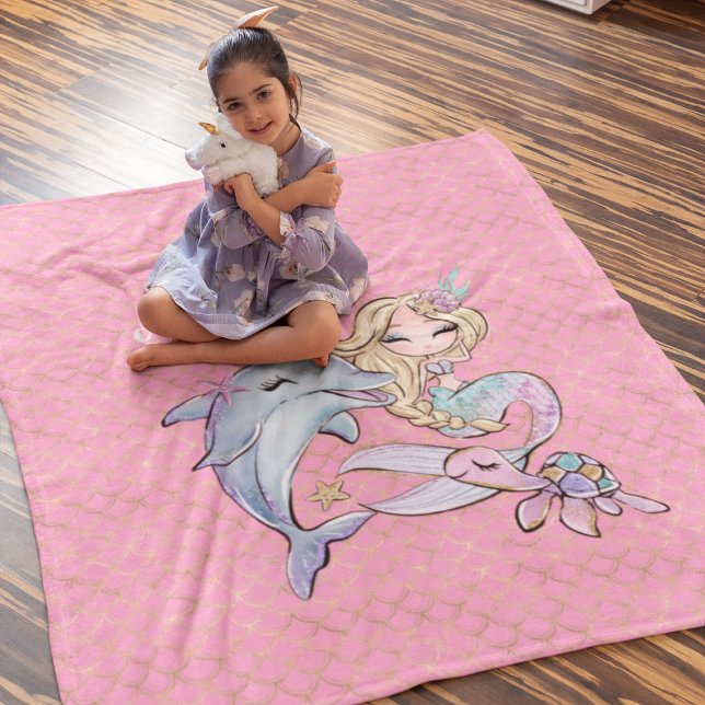 Manta Polar Mermaid Oro Rosa Cute Chica Dormitorio Niños (Mermaid Pink Gold Cute Girl Bedroom Kids Fleece Blanket
)