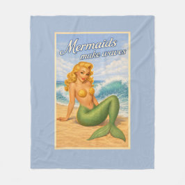 Manta Polar Mermaids Make Waves Retro PinUp Coastal Beach Blue