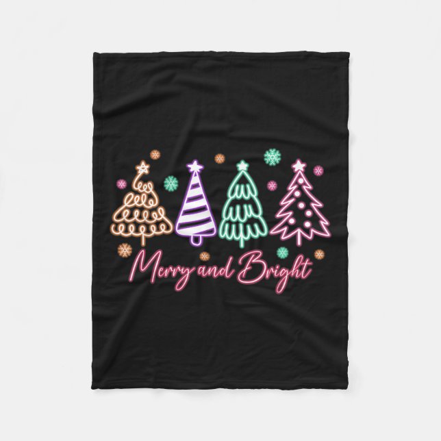 Manta Polar Merry And Bright Tree Neon Christmas  (Anverso)