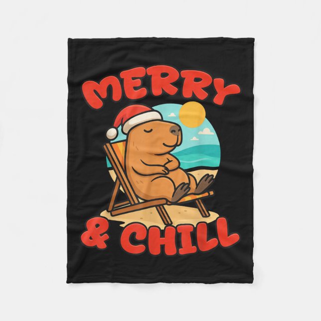 Manta Polar Merry And Chill Capybara _ Funny Cute Capybara San (Anverso)