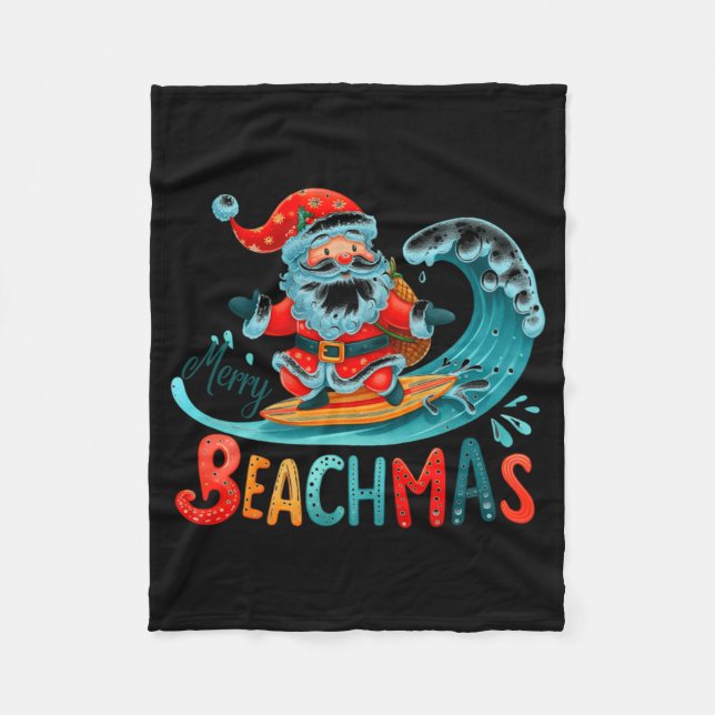 Manta Polar Merry Beachmas Santa Surfing Retro Design  (Anverso)