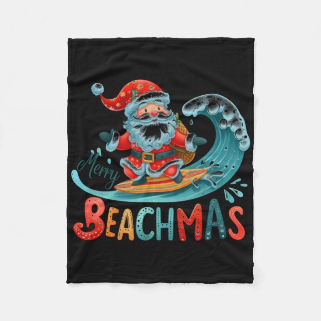 Manta Polar Merry Beachmas Santa Surfing Retro Design T Shirt  (Anverso)