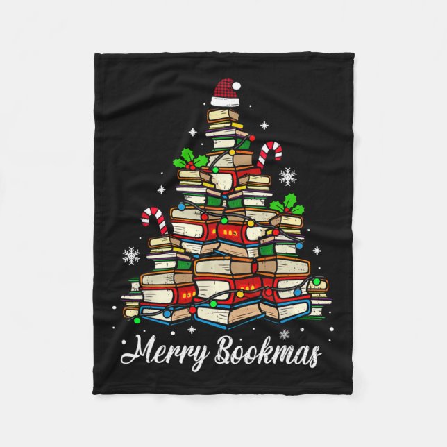 Manta Polar Merry Bookmas Boys Christmas Tree Book Lover Sant (Anverso)