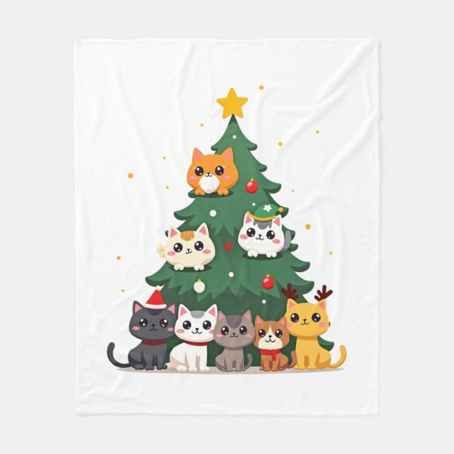 Manta Polar Merry Catmas Funny Christmas Tree, Cats Xmas Meow  (Anverso)