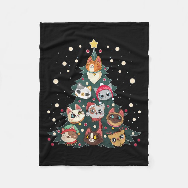 Manta Polar Merry Catmas Funny Christmas Tree, Cats Xmas Meow  (Anverso)