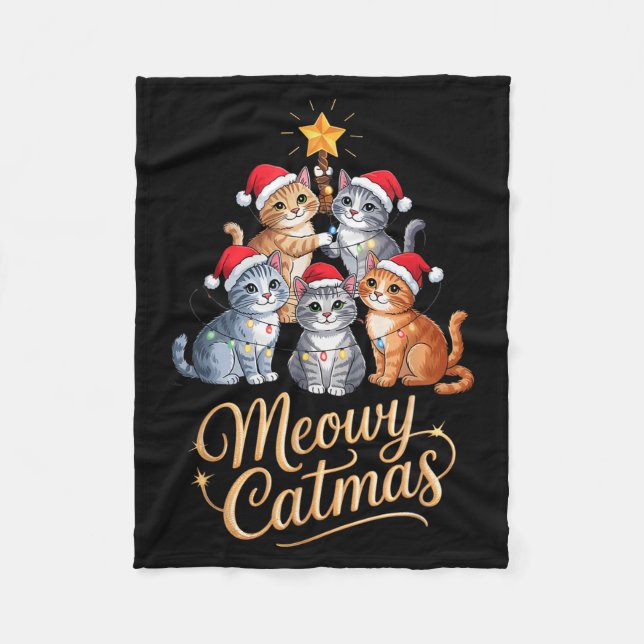 Manta Polar Merry Catmas Funny Christmas Tree Matching Meowy X (Anverso)