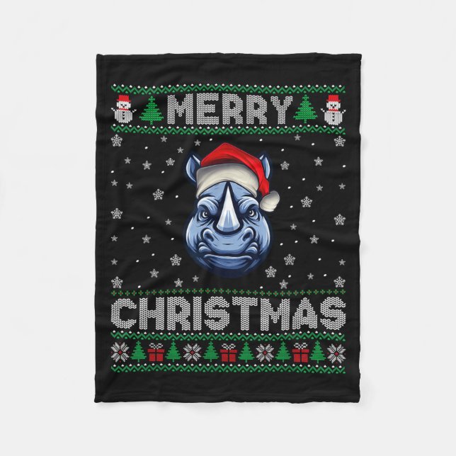 Manta Polar Merry Christmas 2025 Rhino Santa Hat Ugly Xmas  (Anverso)