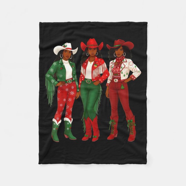 Manta Polar Merry Christmas African American Afro Cowgirl West (Anverso)