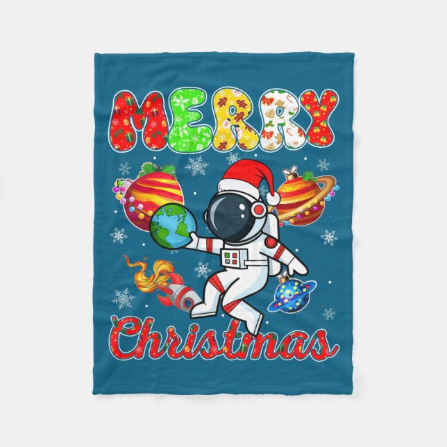 Manta Polar Merry Christmas Astronaut Santa Hat Snowflakes Tre (Anverso)