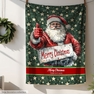 Manta Polar Merry Christmas Blanket con el arte de Santa Vieja