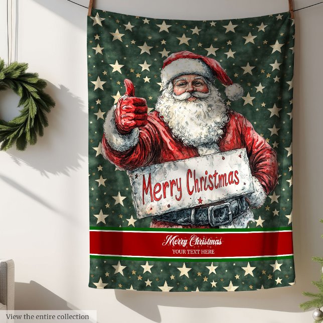 Manta Polar Merry Christmas Blanket con el arte de Santa Vieja (Merry Christmas Blanket with Vintage Santa Art)