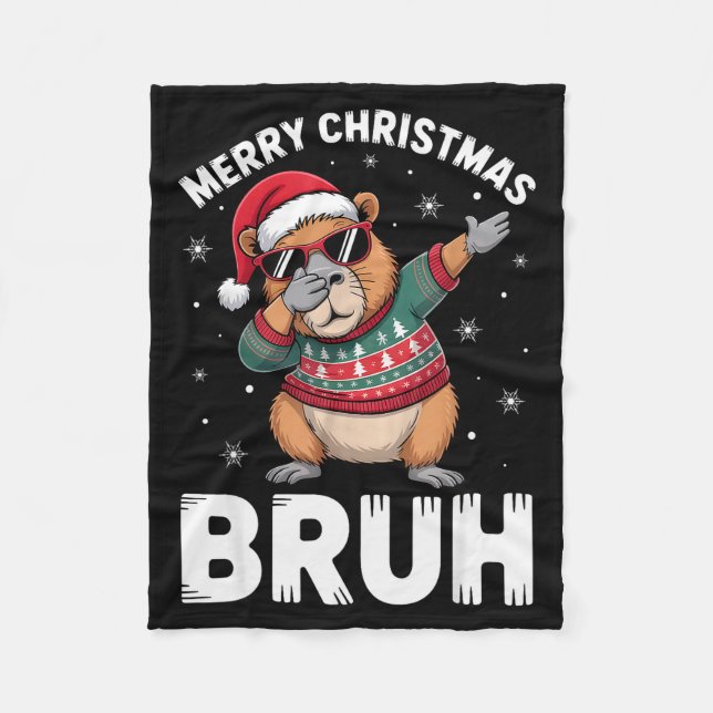 Manta Polar Merry Christmas Bruh Capybara Dabbing Santa Hat Xm (Anverso)