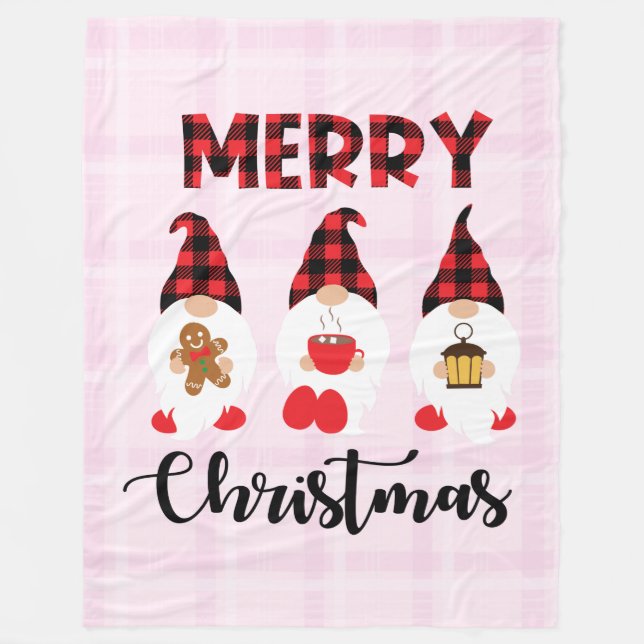 Manta Polar Merry Christmas- Buffalo Plaid Gnomes (Anverso)