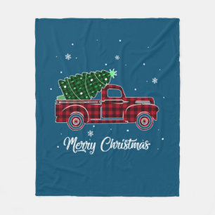 Manta Polar Merry Christmas Buffalo Truck Tree Red Plage for