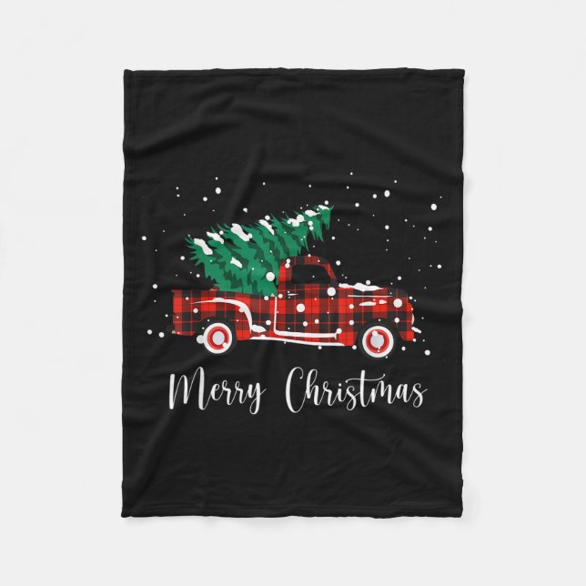 Manta Polar Merry Christmas Buffalo Truck Tree Red Plaid  (Anverso)