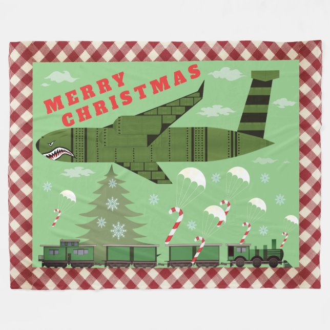 Manta Polar Merry Christmas Candy Cane Bomber Fleece Blanket (Frente (Horizontal))