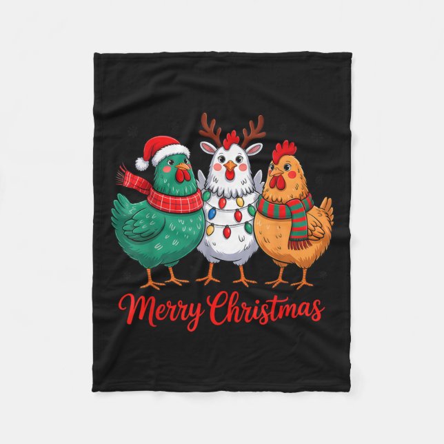 Manta Polar Merry Christmas Chicken Farmer Animal Santa Hat Xm (Anverso)