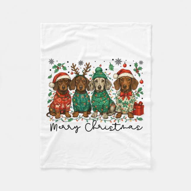 Manta Polar Merry Christmas Dachshund Dog Retro Xmas Puppy Men (Anverso)