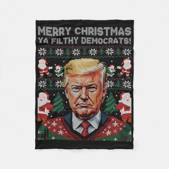 Manta Polar Merry Christmas Democrats Filthy Ya Funny Xmas  (Anverso)