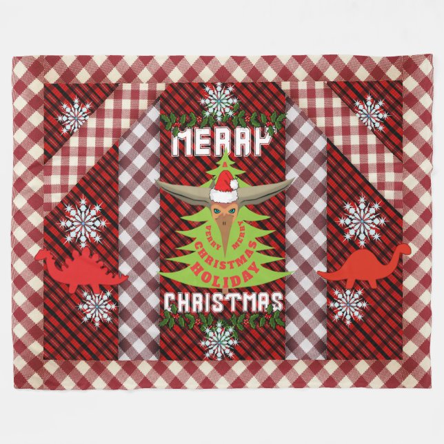 Manta Polar Merry Christmas Dinosaur Parade Fleece Blanket (Frente (Horizontal))