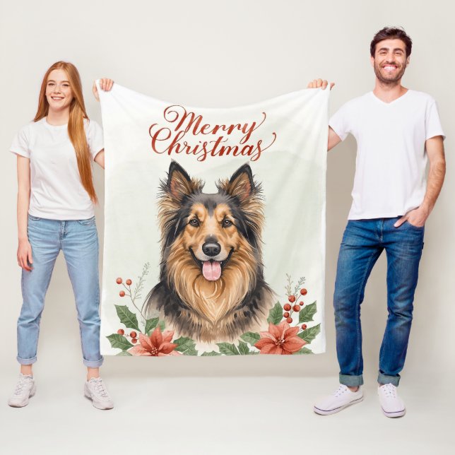Manta Polar Merry Christmas Dog Cozy Winter Holiday Blanket (In situ)