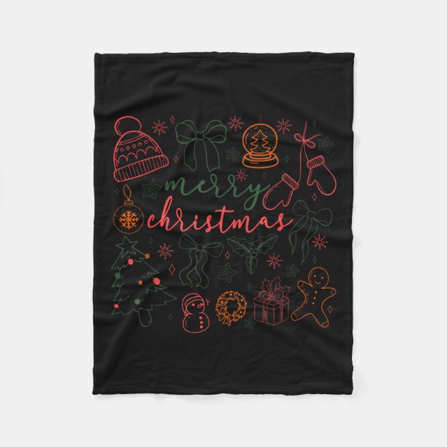 Manta Polar Merry Christmas Doodle Xmas Tree Gingerbread Men W (Anverso)
