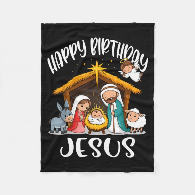 Manta Polar Merry Christmas Family Kid Nativity Happy Birthday (Anverso)