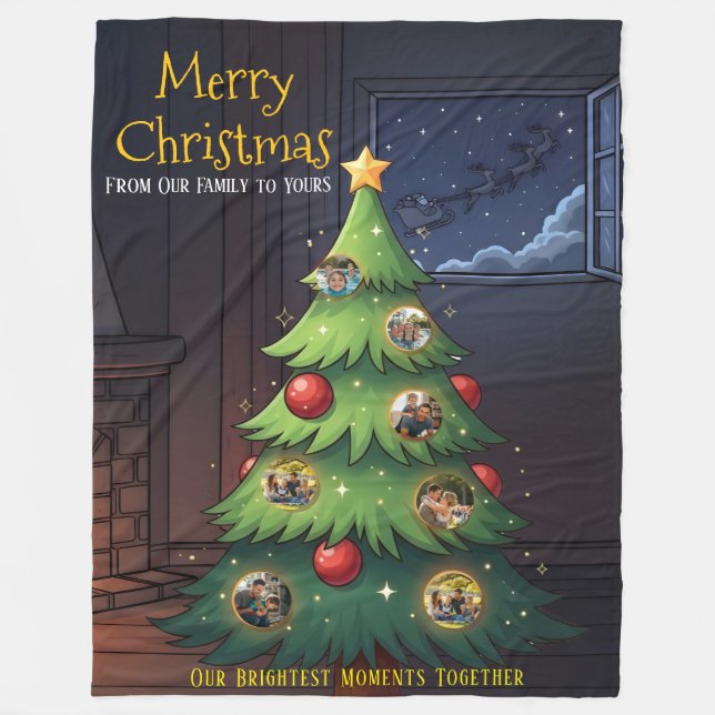 Manta Polar Merry Christmas Family Tree Photo Blanket – Person (Anverso)