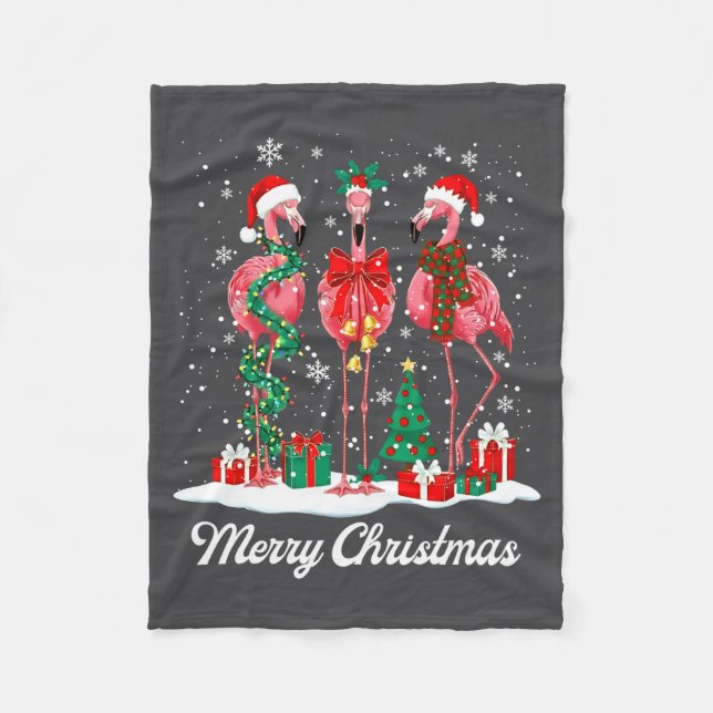 Manta Polar Merry Christmas Flamingo Santa Hat Christmas Light (Anverso)