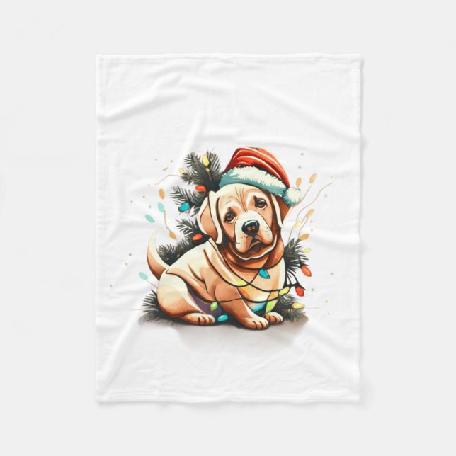 Manta Polar Merry Christmas Golden Retriever Puppy  (Anverso)