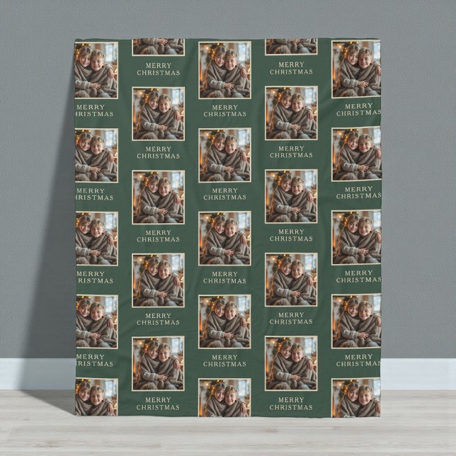 Manta Polar Merry Christmas Green Photo Holiday (Subido por el creador)