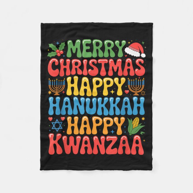 Manta Polar Merry Christmas Happy Hanukkah Kwanzaa Quote  (Anverso)