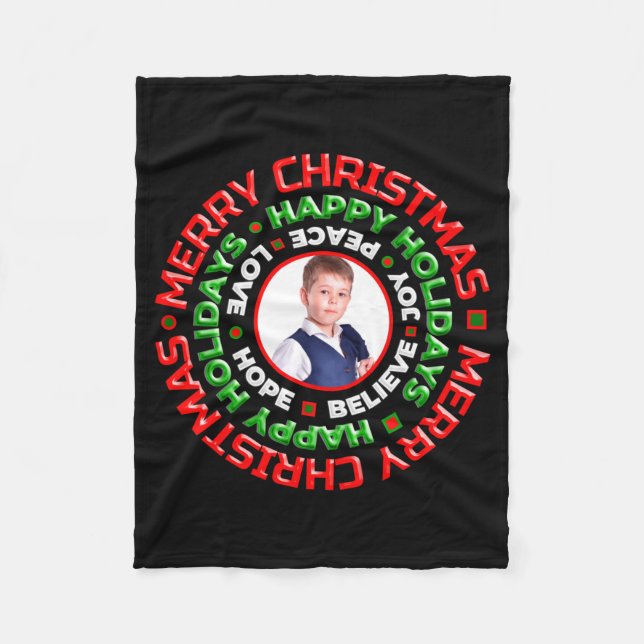 Manta Polar Merry Christmas Happy Holidays Photo  (Anverso)