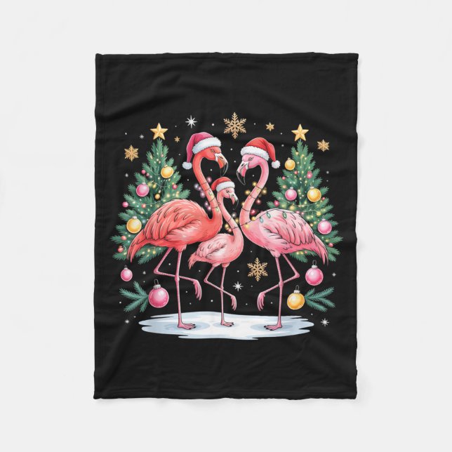 Manta Polar Merry Christmas Hat Santa Flamingo Light Christmas (Anverso)
