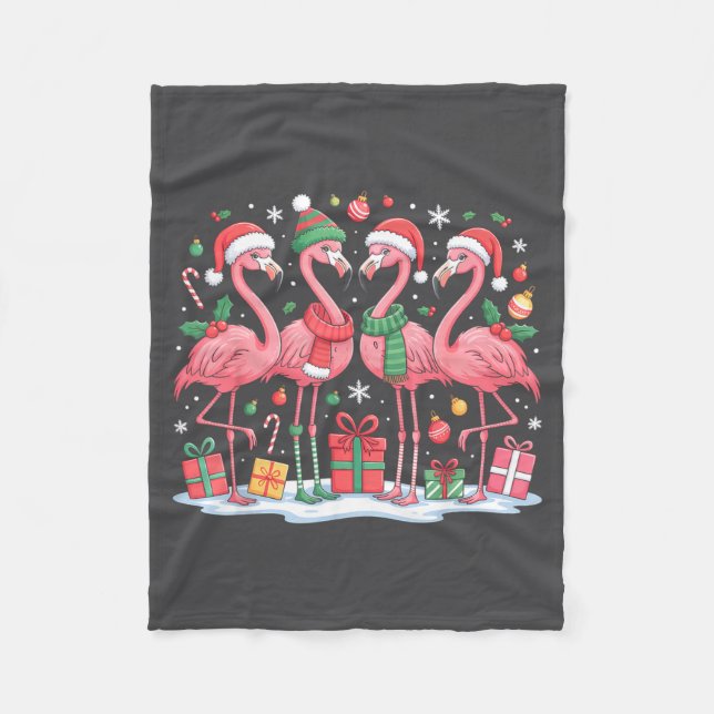 Manta Polar Merry Christmas Hat Santa Flamingo Light Christmas (Anverso)