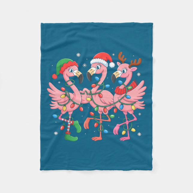 Manta Polar Merry Christmas Hat Santa Flamingo Light Christmas (Anverso)